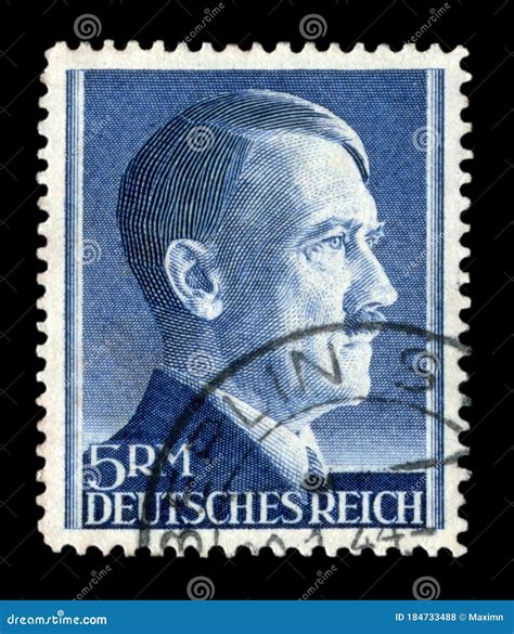 Duitsland Circa 1944 Duitse Historische Postzegel Portret Van Adolf Hitler 5 Reichsmark 1944