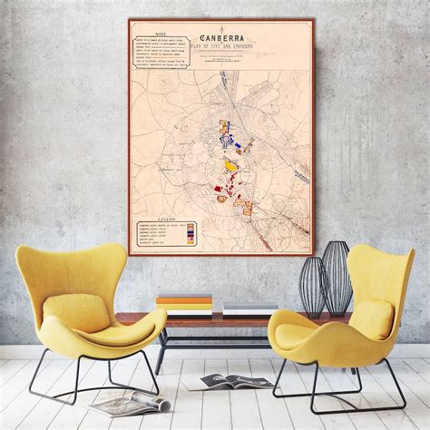 Vintage Map Of Canberra Old Canberra Map Print Canberra Wall Etsy