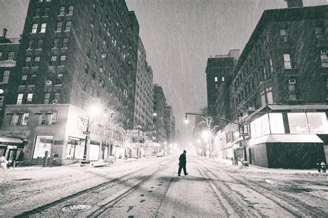 New York City Snow At Night Empty Streets Upper East