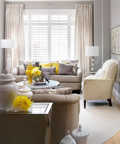 The room has a bay (bow?) window at one end that gets a lot of afternoon and evening light. Best 15 Gray and Yellow Living Room Design Ideas - Interior Idea