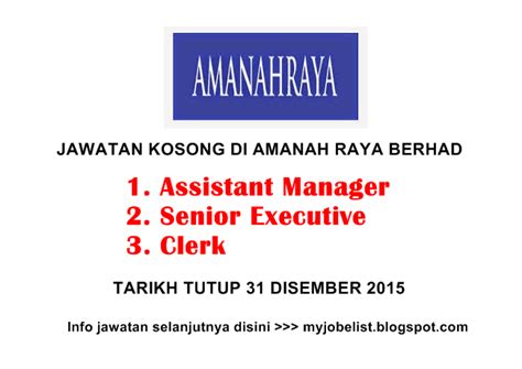 To this day, we continue to deliver legacy management solutions. Jawatan Kosong di Amanah Raya Berhad - 31 Disember 2015