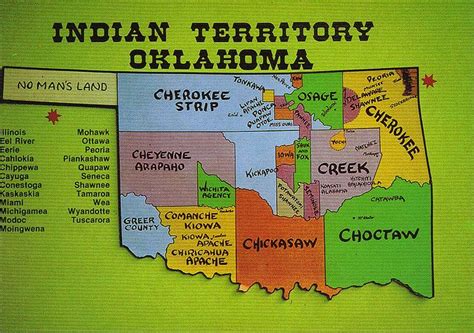 Oklahoma Indian Territory Map Postcard Oklahoma History Indian