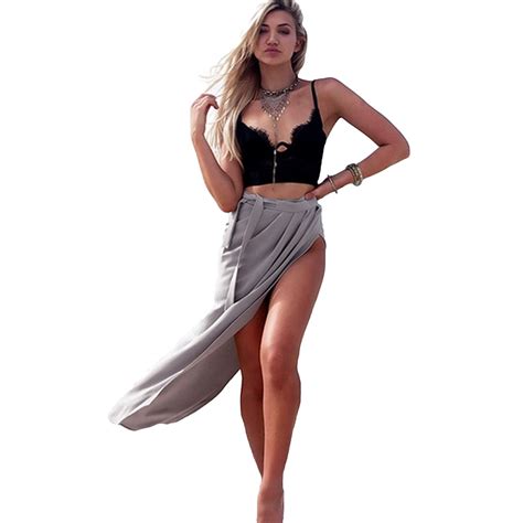 europe sexy skirts womens midi skirt ruched high split belt irregular hem casual beach wear long