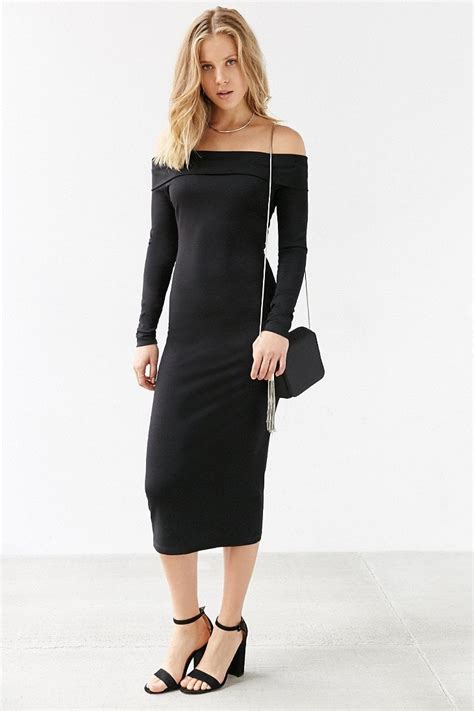 Lyst Silence Noise Off The Shoulder Long Sleeve Midi Dress In Black