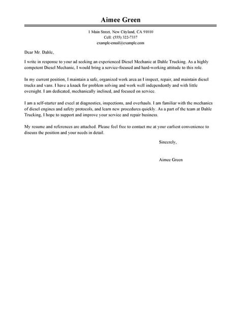 Yours sincerely, name address 1 address 2 tel: Free Diesel Mechanic Cover Letter Examples & Templates ...
