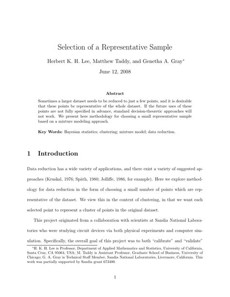 Pdf Selection Of A Representative Sample