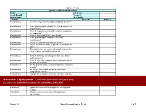 Excel Template System Test Plan Review Checklist Excel Template Xls