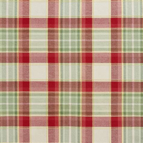 Green And Red Country Plaid Upholstery Fabric By The Yard