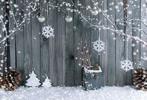 Wood Floor Photo Backdrop Winter Snowflake Photography Background Merr