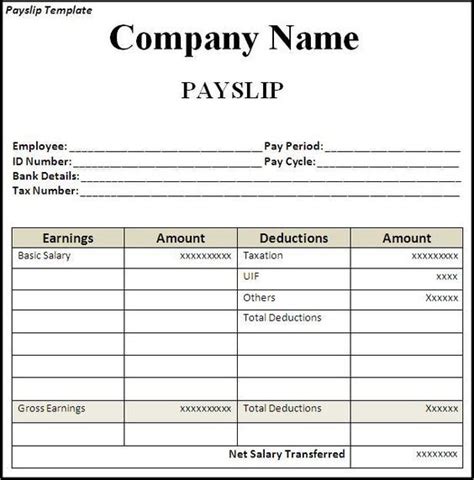 Salary Slip Format Basic Payroll Template Word Template Project