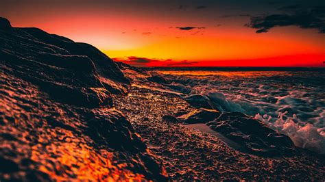 Download 1920x1080 Wallpaper Beach Foam Sunset Close Up