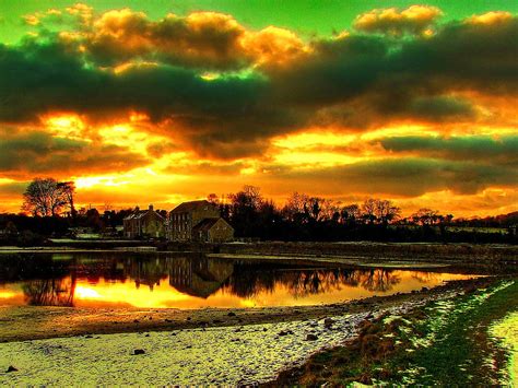 1366x768px 720p Free Download Golden Clouds Red Houses Golden