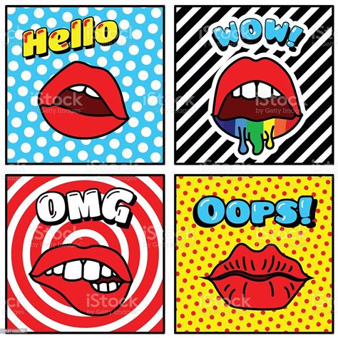 Set Of Cards And Banners In Cartoon 80s90s Pop Art Stock Illustration