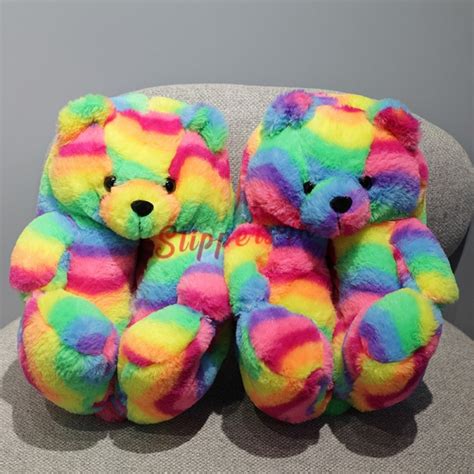 Cute Teddy Bear Slippers Womens Warm Plush Indoor House Shoes