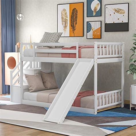 Klmm Solid Wood Low Bunk Bed For Kids Twin Over Twin Floor Bunk Bed