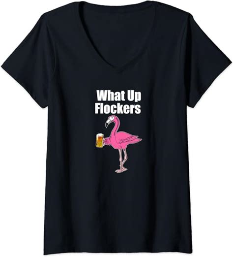 Womens Flamingo Drinking Beer Funny What Up Flockers