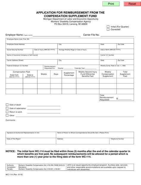 Form Wc 114 Fill Out Sign Online And Download Fillable Pdf Michigan