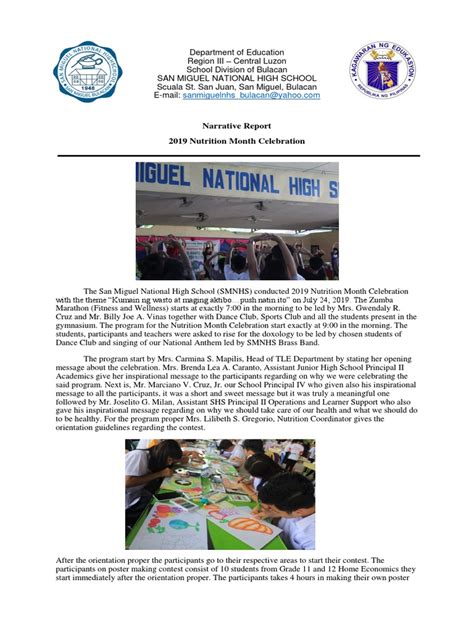 Narrative Report Nutrition Month Pdf Learning