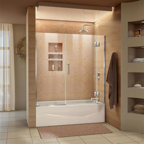 Mecor shower door, 55x31 glass enclosure hinged bathtub door frameless 1/4 clear glass over 180° pivot radius chrome finish. DreamLine Unidoor-X 58-in to 58.5-in W Frameless Chrome ...