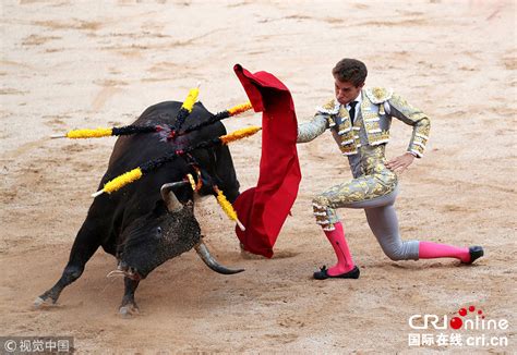 西班牙斗牛赛上演人牛大战 斗牛士被顶成“单手倒立”组图 国际在线