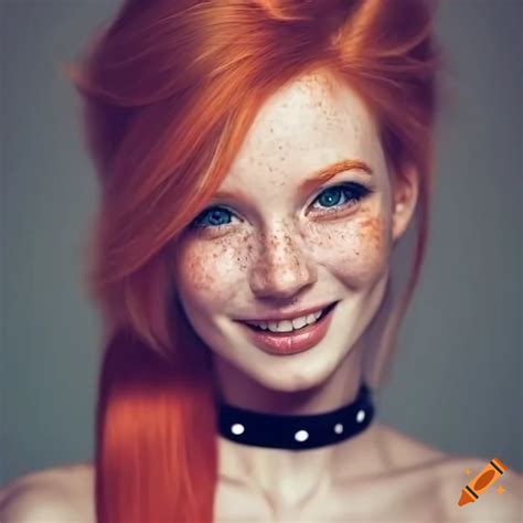 Portrait Of A Beautiful Redhead Woman With Freckles