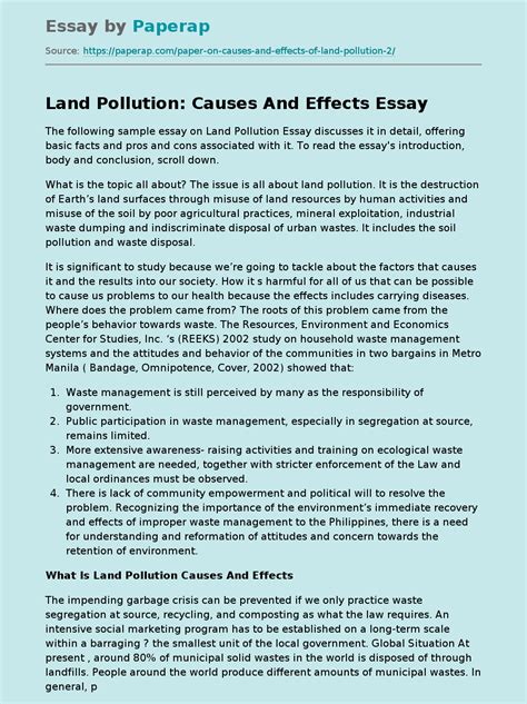 Land Pollution Causes And Effects Free Essay Example