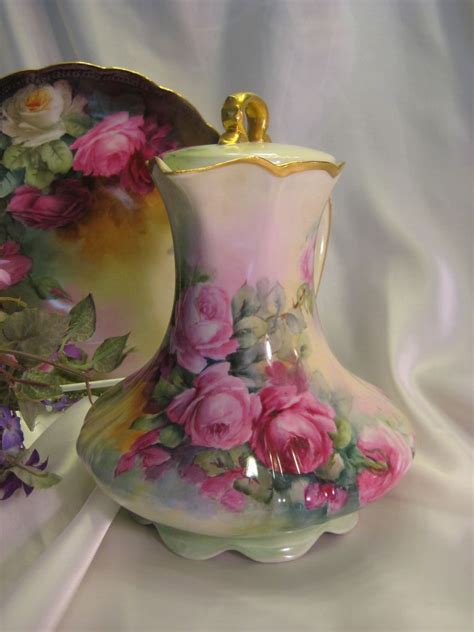 Victorian Roses Chocolate Pot Antique Limoges France Porcelain Roses