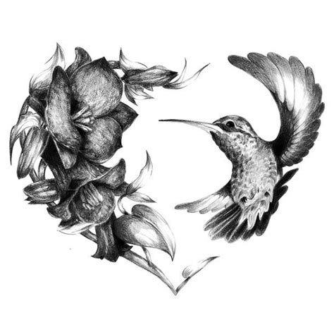 Realistic Hummingbird Heart Tattoo Design