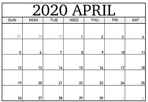 Printable April 2020 Calendar Waterproof Paper Calendar Template 2021