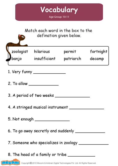 Vocabulary Worksheet For Kids Mocomi
