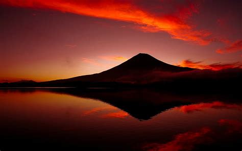 Hd Wallpaper Mount Fuji Volcano Japan Mountains Lake Reflections