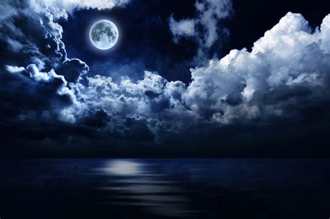 Sky Water Night Moon Clouds Nature Wallpapers Hd Desktop And