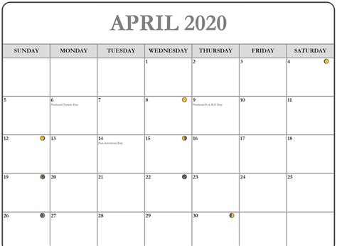 Free April 2020 Calendar Moon Phases Printable Templates