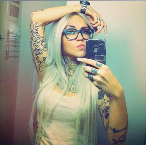 Tattoos Hipster Glasses Girl Tattoos Long Blonde Hair Beauty