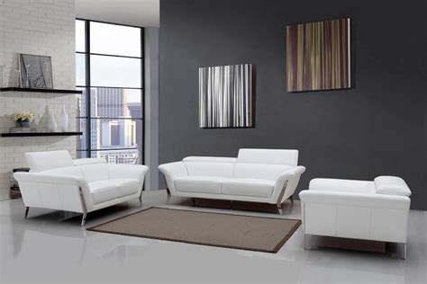 Modern White Upholstered In Italian Leather Sofa Set New
