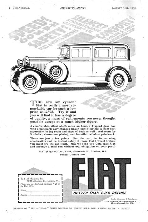 Fiat Car Advert Autocar 1930 Better Than Ever Before Automobile Auto
