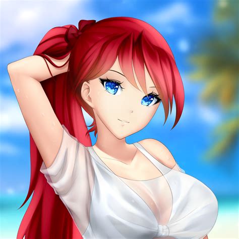 Take one as your anime waifu! Harumi on the Beach (custom art) - Anime Girl Quality HD ...