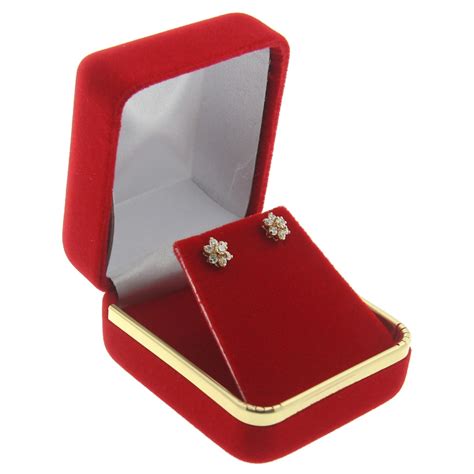 Showcase your small earrings in style with custom earring packaging boxes. Red Velvet Gold Trim Earring Box Display Jewelry Gift Box ...