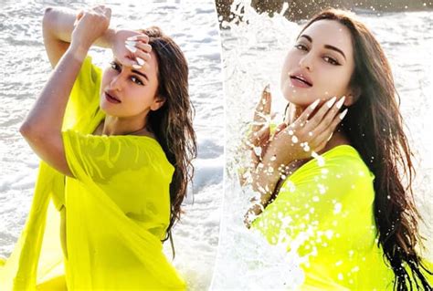 Sonakshi Sinha Flaunts Her Sun Kissed Body In A Bold Yellow Swimsuit See Hot Pics