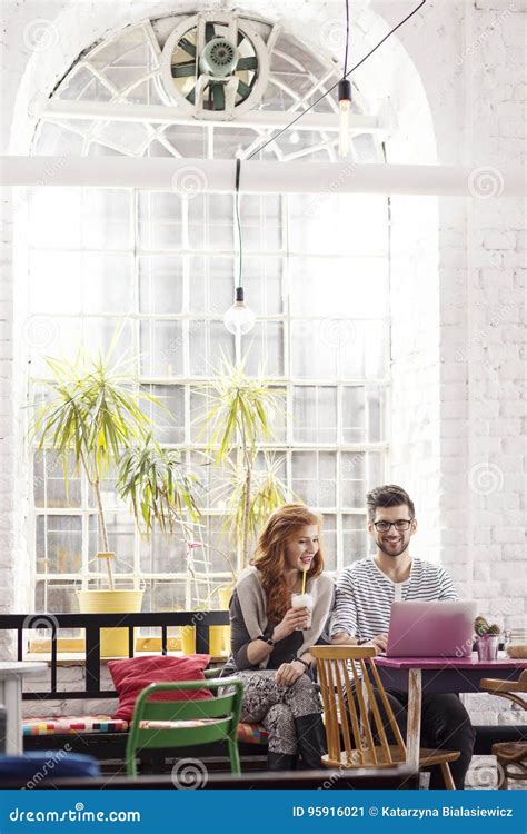 Freelancers Working In Industrial Interior Stock Image Image Of