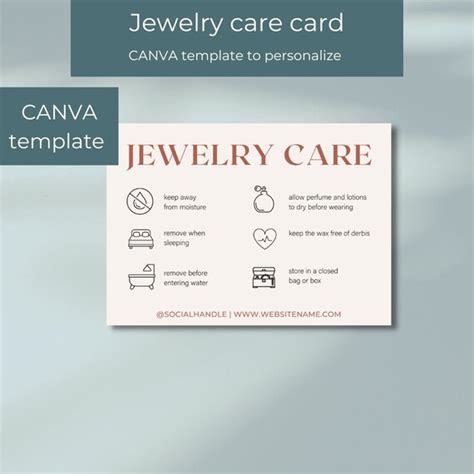 Jewelry Care Card Template Printable Jewellery Care Etsy