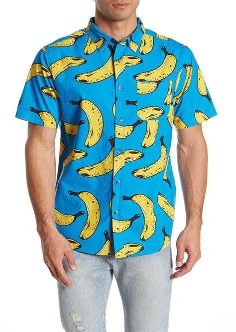 Straight Faded Banana Print Print Slim Fit Woven Shirt Woven Shirt