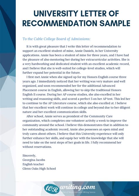 Check Our Best University Letter Of Recommendation Sample