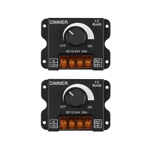 2 Pack Led Strip Light Dimmer Controller Dc 12v 24v 30a Pwm Dimmer