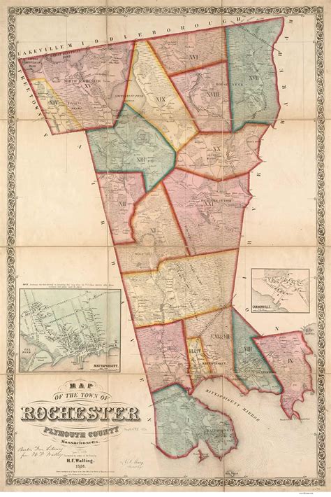 Rochester Old Map Plymouth County Massachusetts Cities Other