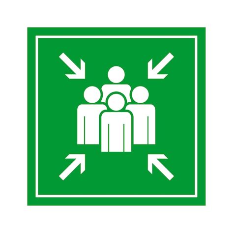 Green Emergency Evacuation Assembly Point Sign Premium Vector