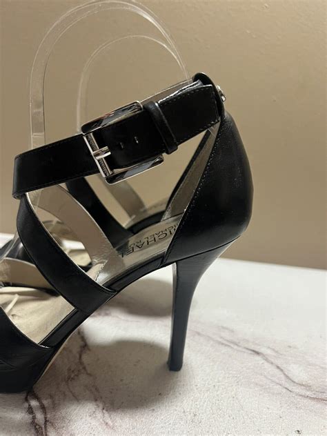 MICHAEL KORS Evie Platform Black Patent Leather Open Toe Strappy 4