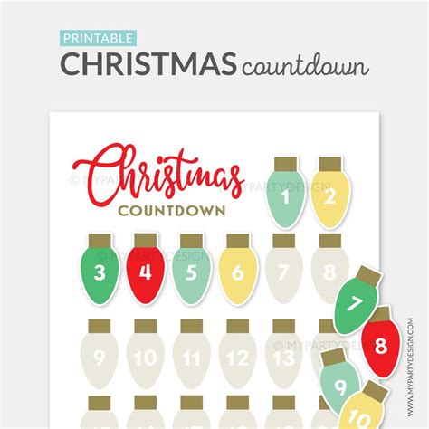 Printable Christmas Countdown Advent Calendar My Party Design