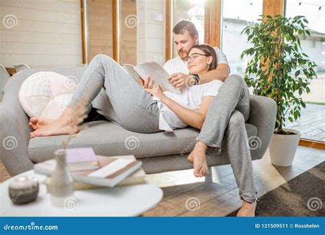 Couple On The Couch At Home Stock Image Image Of Couch Indoors