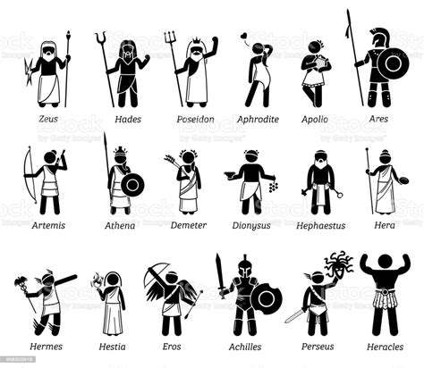 Ancient Greek Mythology Gods And Goddesses Characters Icon Set Stock